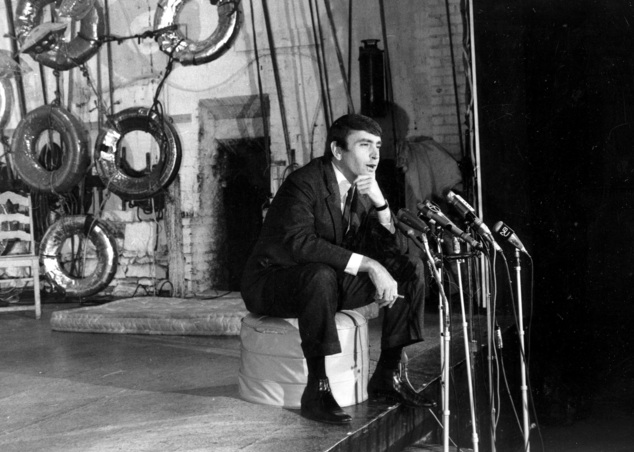 FILE - In this May 2, 1967, file photo, playwright Edward Albee, winner of the 1967 Pulitzer Prize for drama, for his play "A Delicate Balance," talks to reporters during a news conference at the Cherry Lane Theater in the Greenwich Village section of New York. The three-time Pulitzer Prize-winning playwright has died in suburban New York City at age 88. Albee assistant Jackob Holder says the playwright died Friday, Sept. 16, 2016, at his home on Long Island. No cause of death has been given. (AP Photo/File)